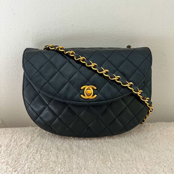 CHANEL Handbags - Chanel Black Quilted Lambskin Vintage Crescent Flap Bag